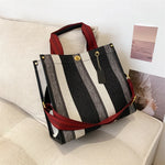 sac main femme toile polyvalent rayé poches intérieures appliques décontracté moderne casual