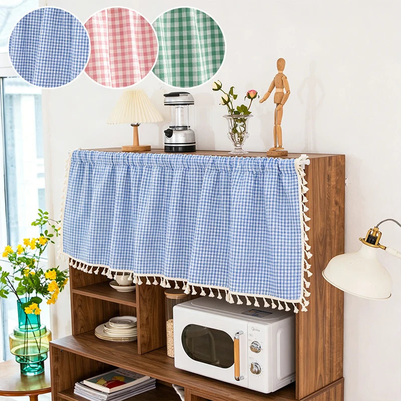 rideau décoratif gingham bleu vert rose rustique salon farmhouse vintage polyester