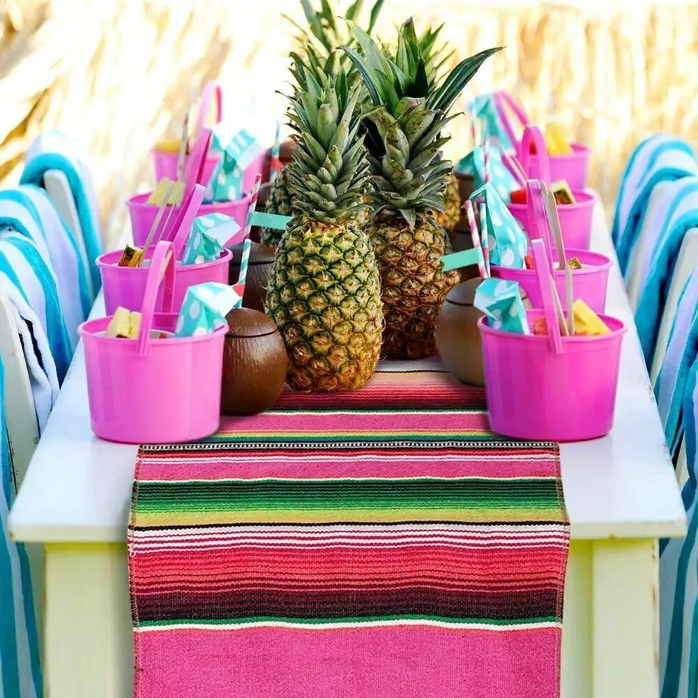 nappe rayée arc ciel mexicain festive coton réutilisable franges couleur vive table