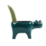 cache pot céramique chat stylisé moderne vert foncé glacé table jardin salon