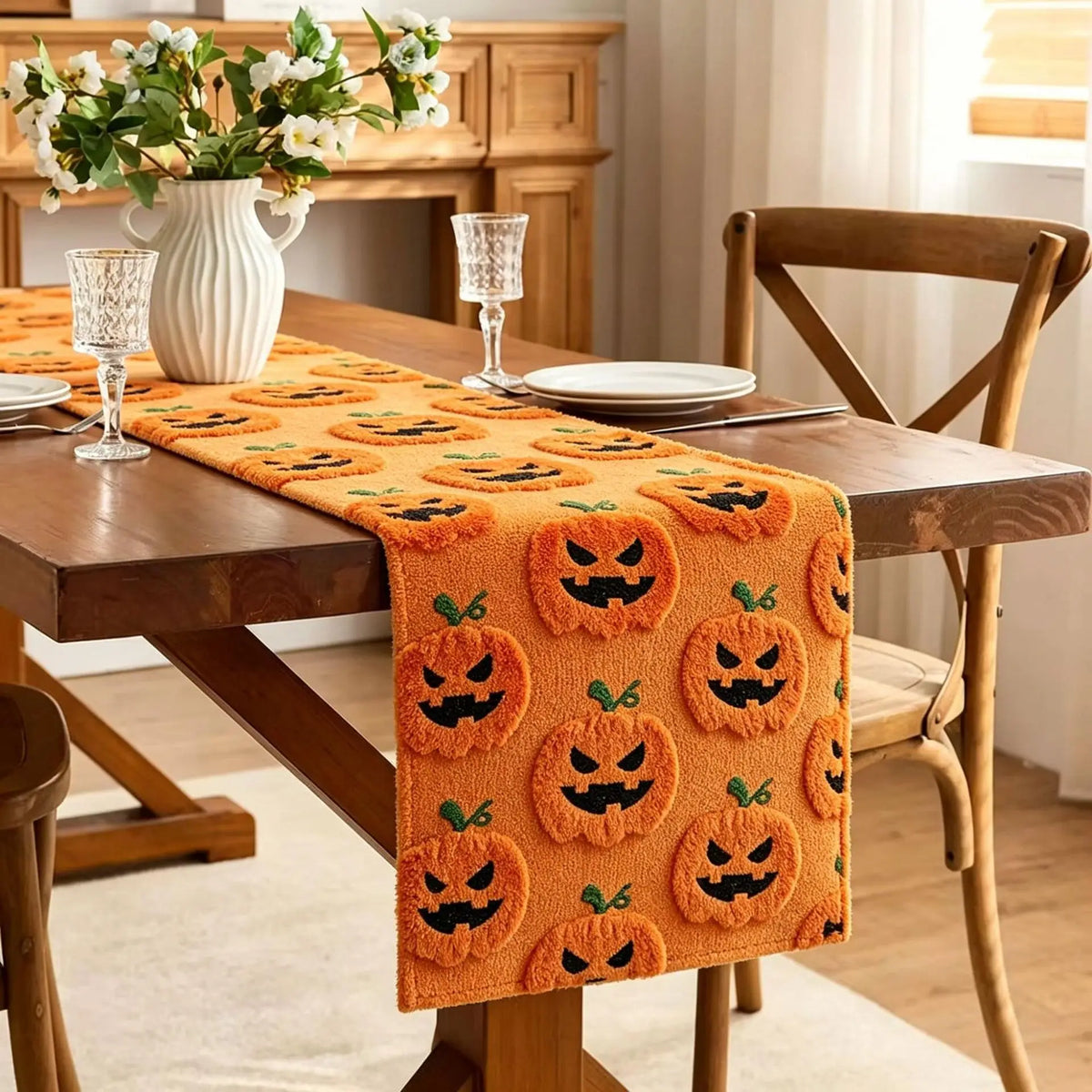 tableau halloween citrouilles fantômes orange blanc rose polyester restaurant fêtes salon automne