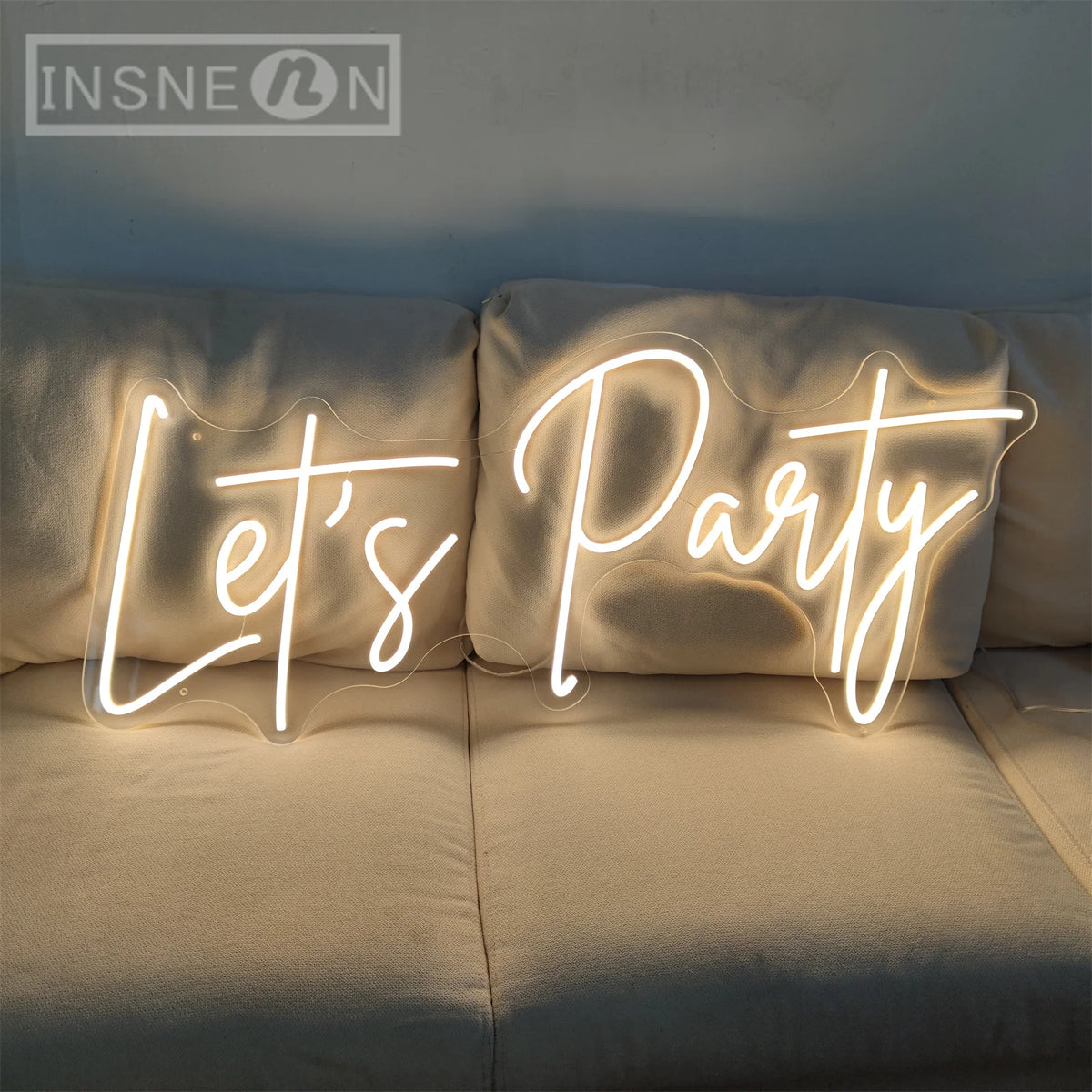 néon lumineux let's party blanc moderne élégant interrupteur câble usb chaînes inclusion manuel