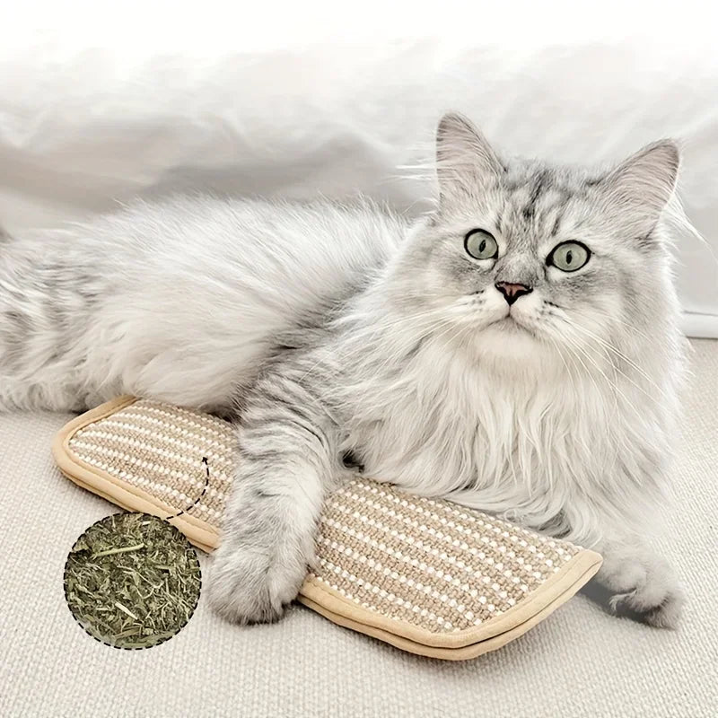 tapis chat moderne beige tissé résistant jouet interactif minimaliste
