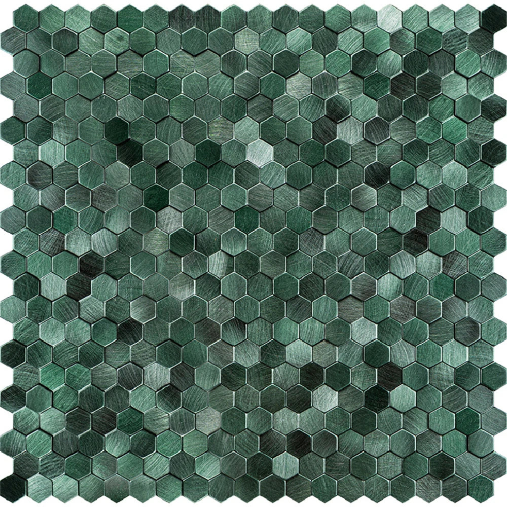 mosaïque murale 3d hexagonale métallique brossée moderne minimaliste vert marron gris beige autoadhésive