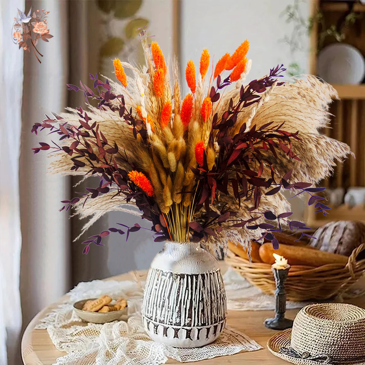 bouquet fleurs séchées automne orange naturel rustique décoration maison anniversaire mariage festive