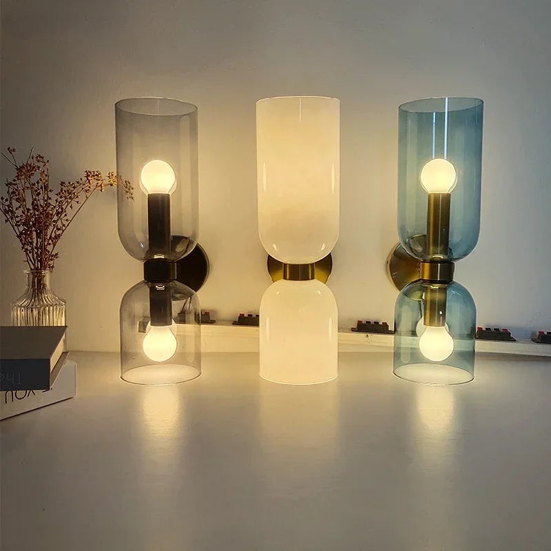 lampe murale led verre moderne bleu blanc doré minimaliste fixée mur transparent