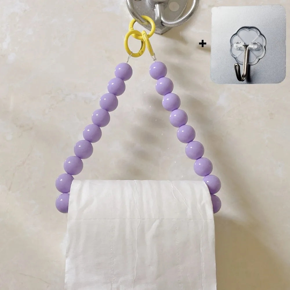 support rouleau papier toilette moderne rondes rose bleu clair blanc 46cm anneaux métalliques salle