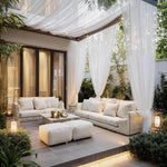 rideau extérieur semi transparent noir blanc moderne pochette tringle patio véranda