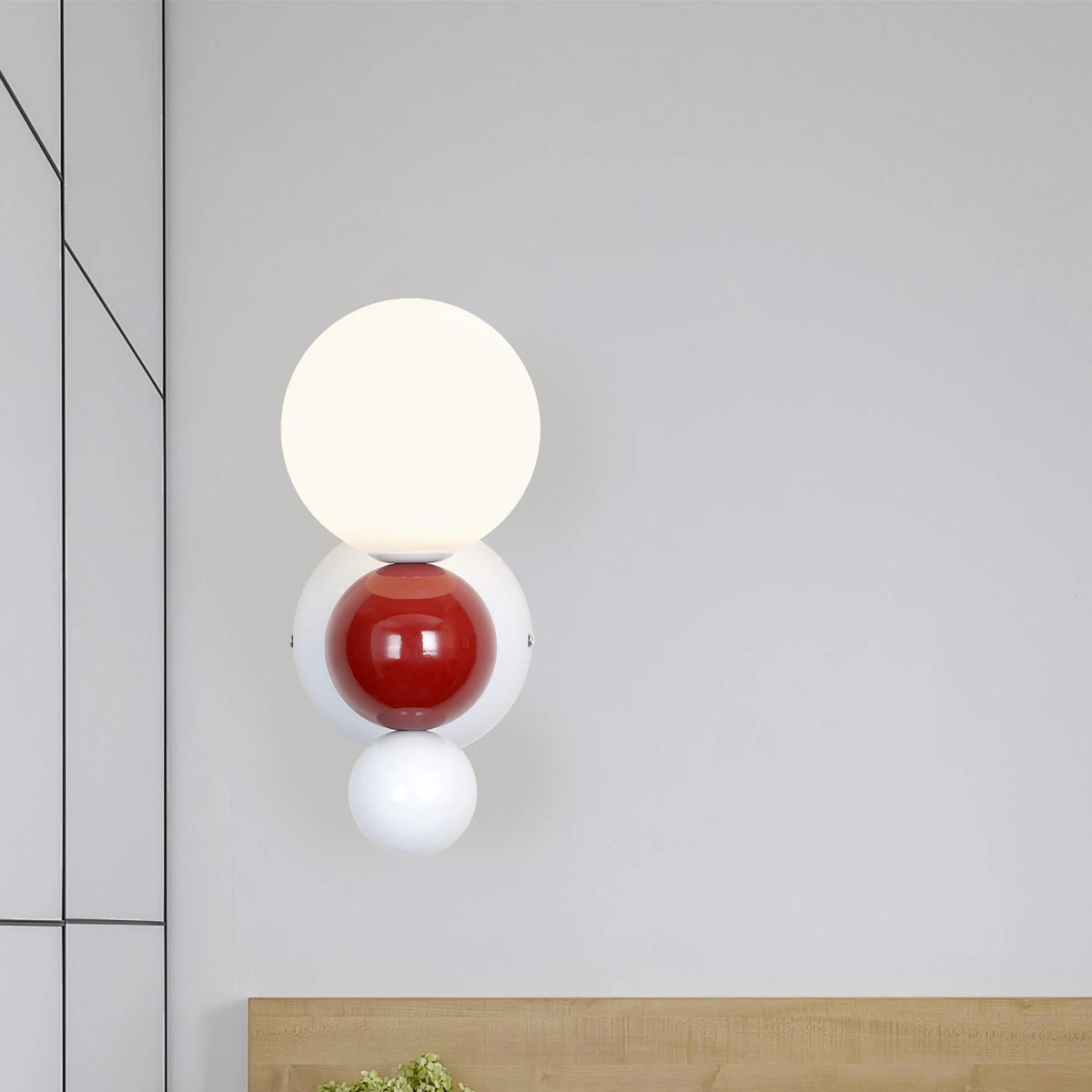 lampe murale moderne sphères rouge blanc vert adhésif métal plastique led chambre salon cuisine