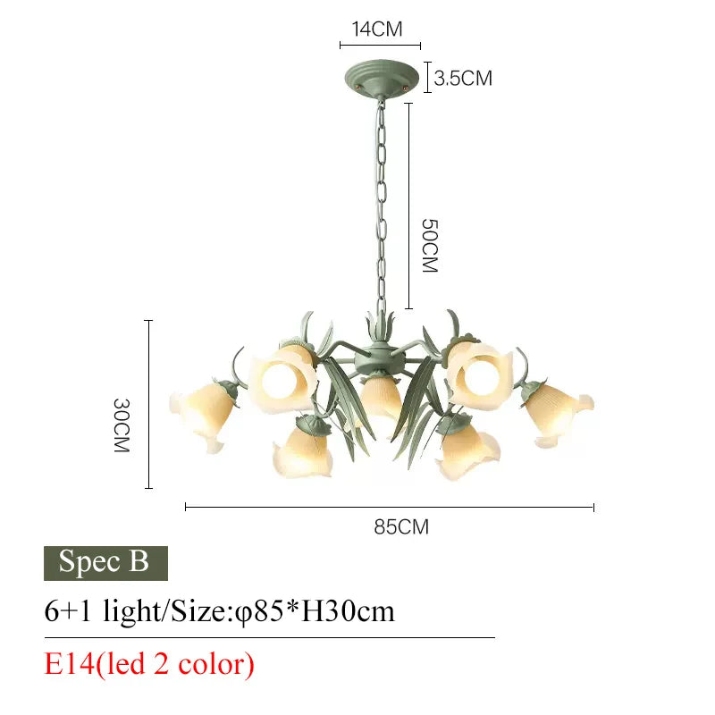 lampe suspendue moderne fleurs vert blanc abat jour verre dépoli led salon chambre
