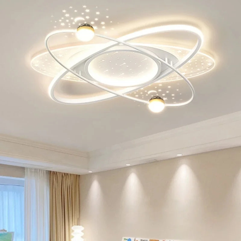luminaire suspendu moderne étoiles constellation blanc bleu or chambre salon