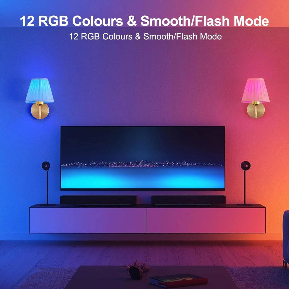 lampe murale sconce or abat jour plissé classique télécommande 15 couleurs rvb led rechargeable