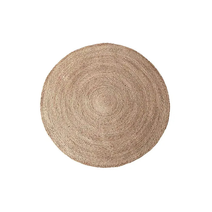 tapis rond tissé géométrique moderne rustique juteux beige clair salon chambre décoration nordique main