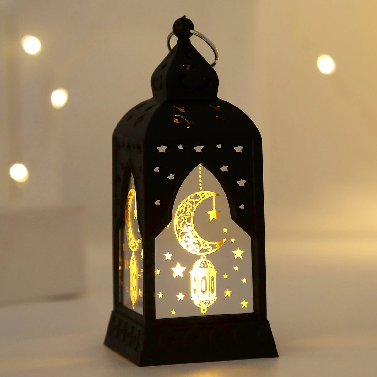 Lampe décorative islamique ornement lune étoile artisanale noire blanche İslam festivités