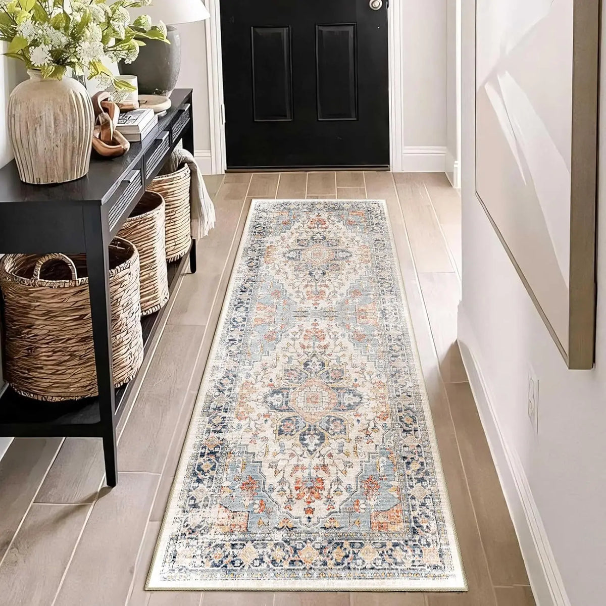 tapis bohème fleuri rectangle salon chambre doux antidérapant lavable polyester classique vintage