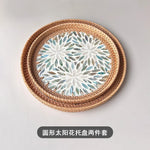 assiettes rotin naturel fleurs motifs floraux mosaïque traditionnel artisanal set deux