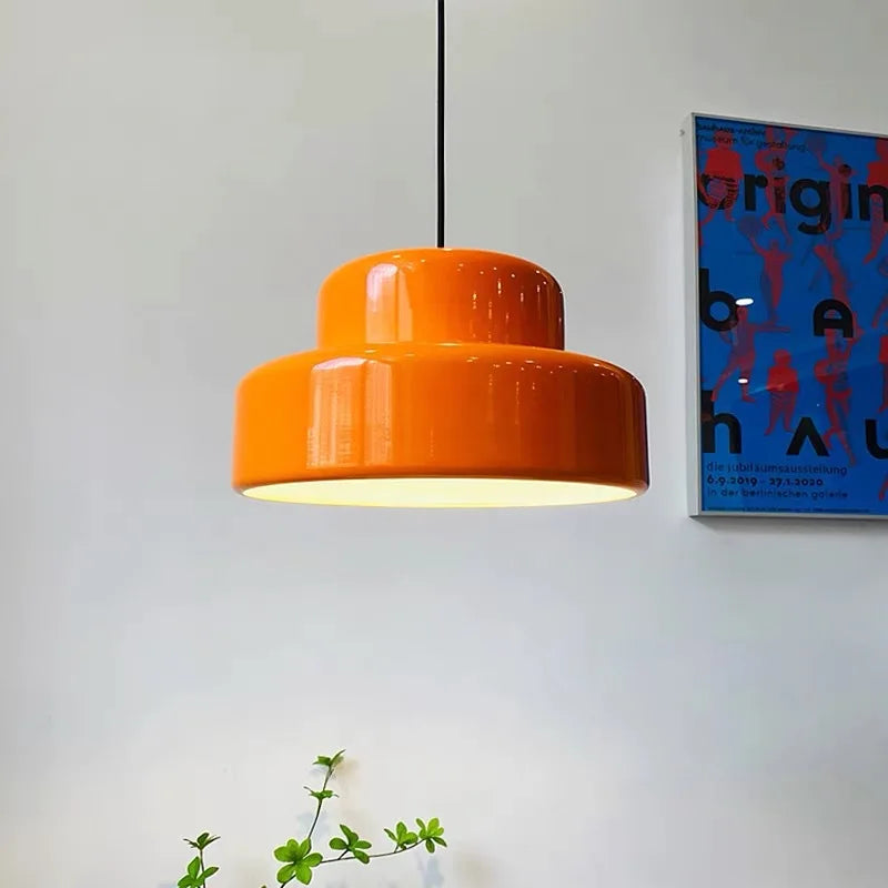 suspension lumineuse moderne deux abatjour orange noir rétro salon étude