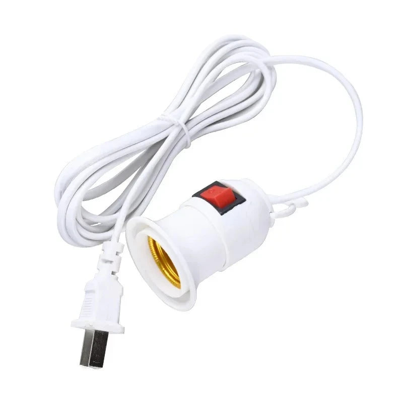 socle lampe e27 interrupteur blanc moderne câble prise eu 2m 4m blanc lisse opaquet