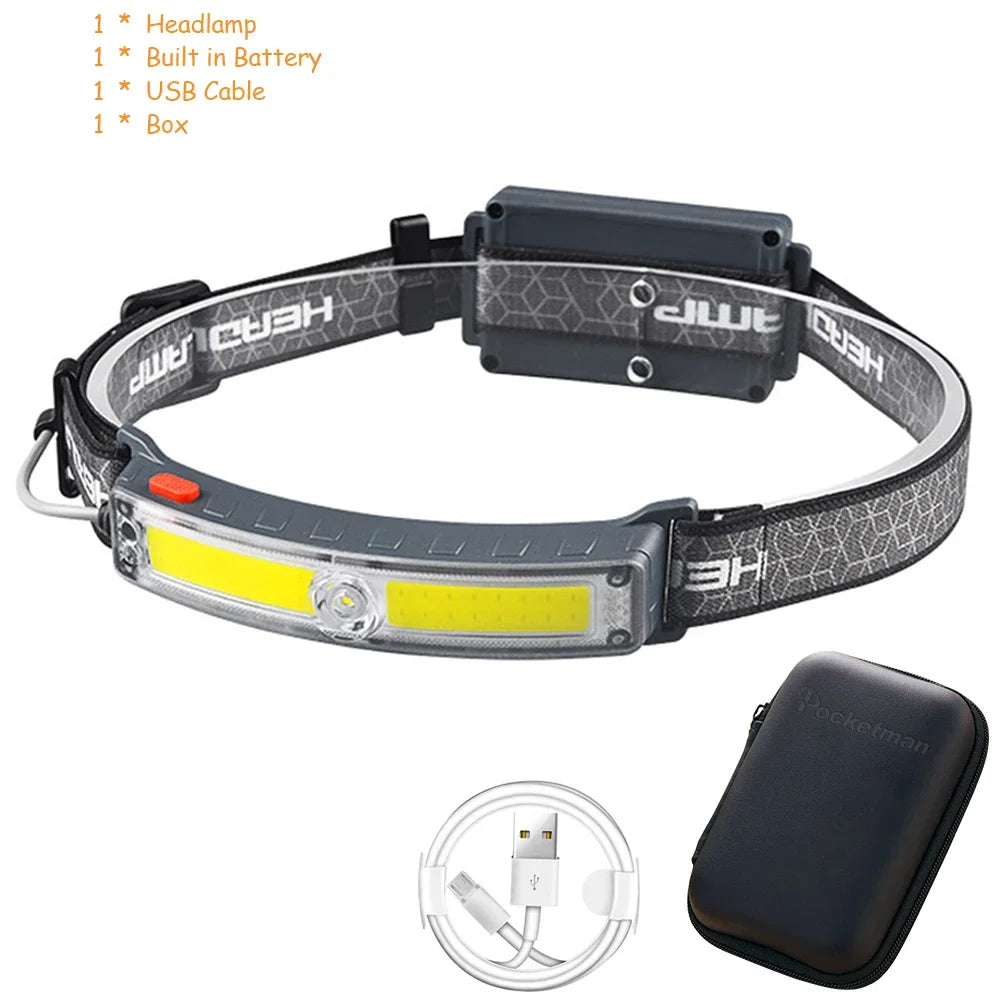 lampe frontale rechargeable led 5w gris noir ceinture ajustable mode pêche étanche 60deg modernisée