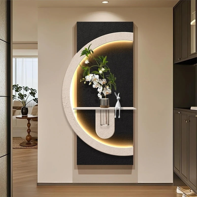 cadre mural étagère intégrée noir éclairage led minimaliste vase fleurs artificielles figurine chambre contemporain