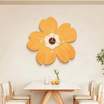 horloge murale fleur décorative moderne orange verte blanche imitation bois champêtre