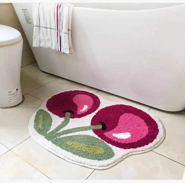 tapis moderne motif feuilles cerises vertes blanches douces décoration intérieure résistant lavable chambre salon