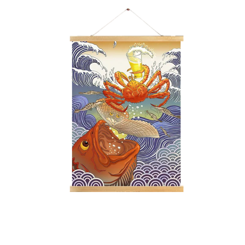 affiche toile japonaise lutte sumo bière décoration restaurant sushi ramen mur traditionnel