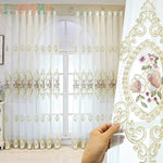 rideau tulle transparent brodé fleur doré élégant maison moderne polyester