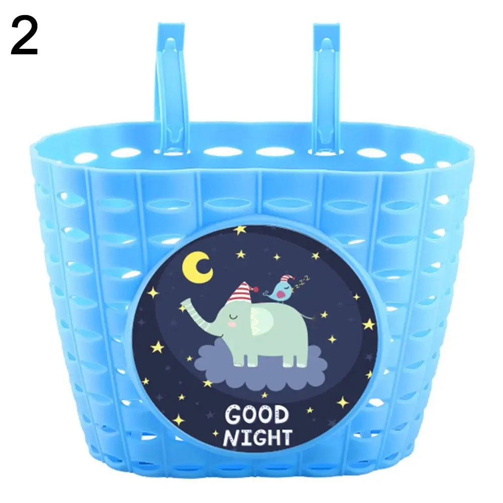 panier vélo enfant cartoon stickers motifs animaux bleu clair orange noir rose clips