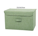 boîte rangement pliable tissu lin gris beige couvercle poignées vêtements