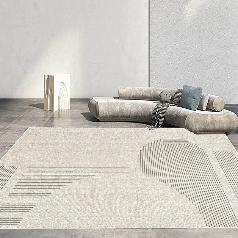 Mobilier de salon moderne avec design épuré et textures neutres, offrant un espace de détente et de relaxation.