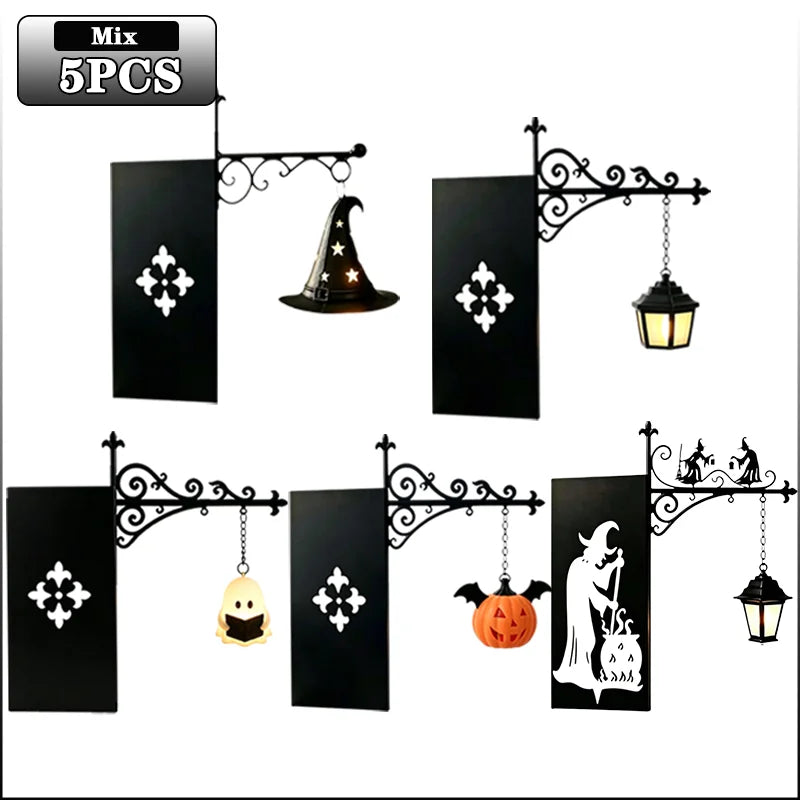 lampe table vintage sorcière citrouille halloween noir motif fleur rétro bibliothèque décoration