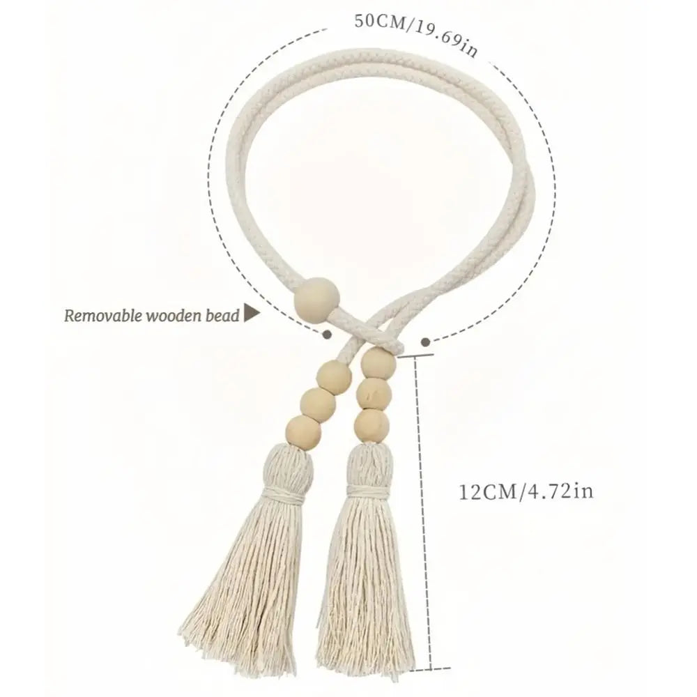 rubans rideau boho chic pompons bois beige clair inclusion accessoires fenêtre modernehôtel