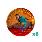 accessoires fête anniversaire gobelets pailles disques table thème sautillant happy birthday orange bleu blanc