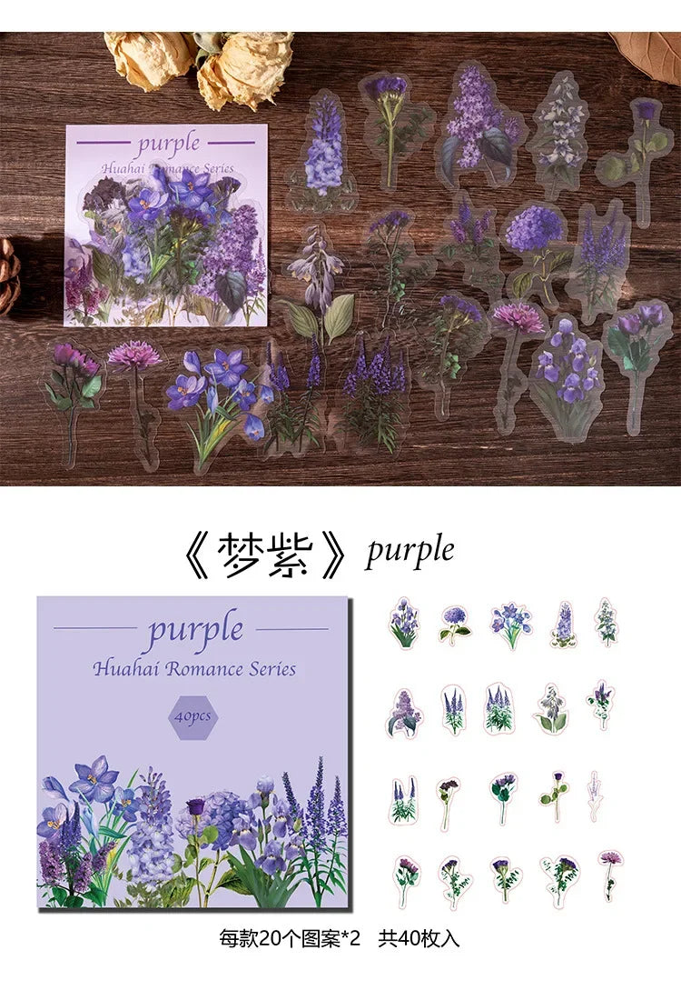autocollants fleurs séchées multicolores vintage 40 pièces scrapbooking décoration semi transparentes