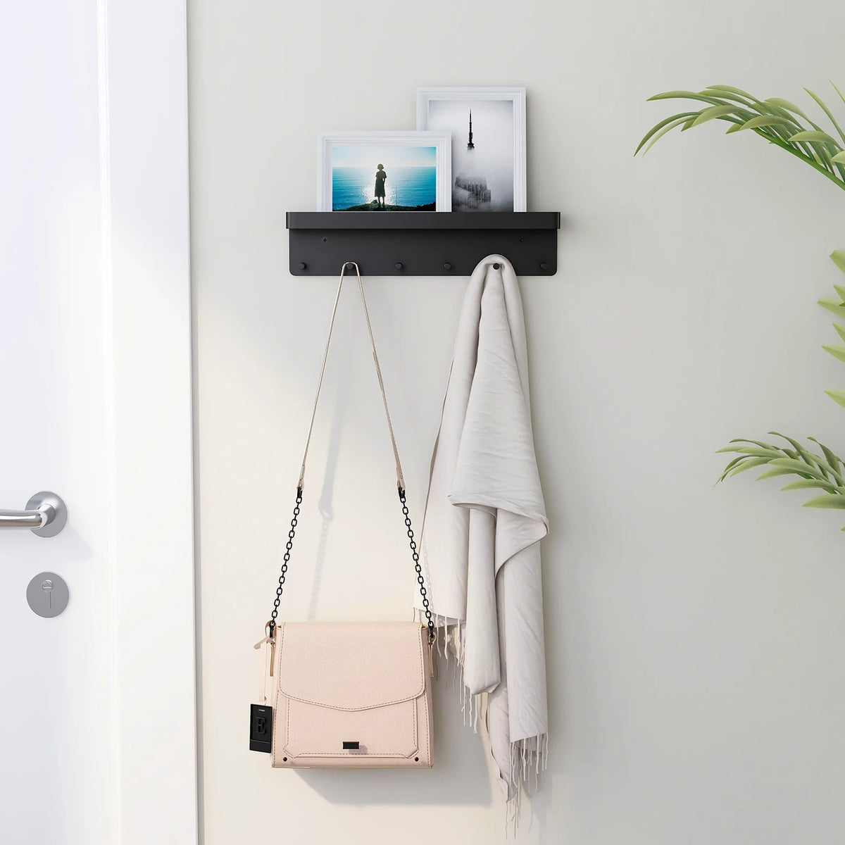 porte clés mural porte sacs crochets vis fixation moderne noir pvc organisateur