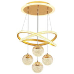 suspension lumineuse moderne or noir anneaux boules translucides led clips