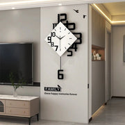 horloge murale moderne minimaliste noir blanche gris chiffres relief decoration family inscription oiseaux pendule