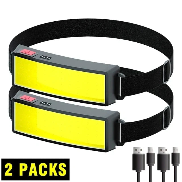 lampe frontale rechargeable led usb camping pêche chasse bande rétractable indicateur puissance moderne noire