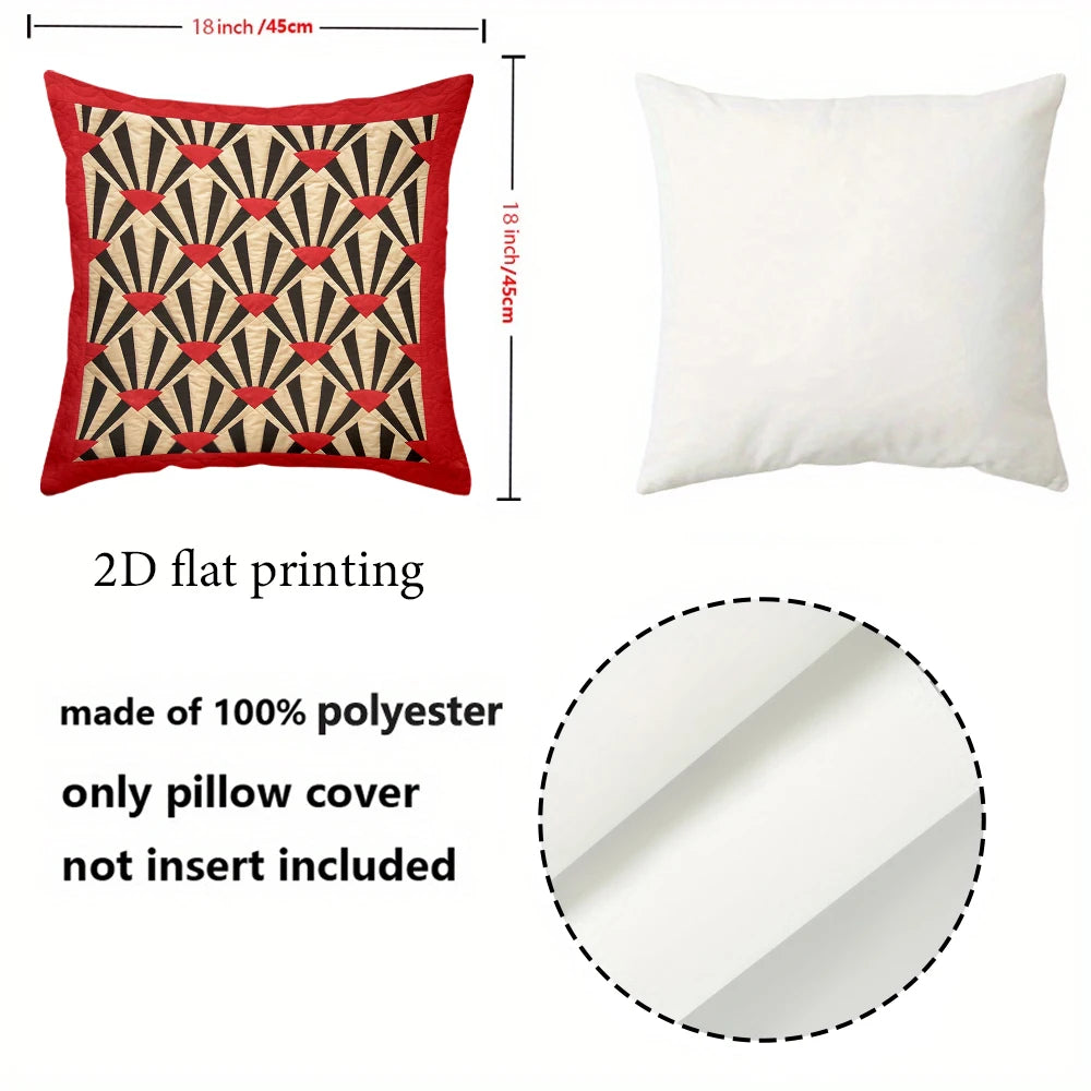 taie d'oreiller polyester imprimé motif géométrique moderne rouge triangles coeurs 45x45cm maison