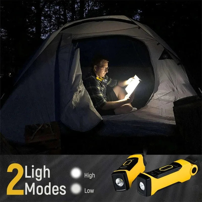 lampe torchon rechargeable jaune noir mode fixation bande ajustable longue durée éclairage extérieur course