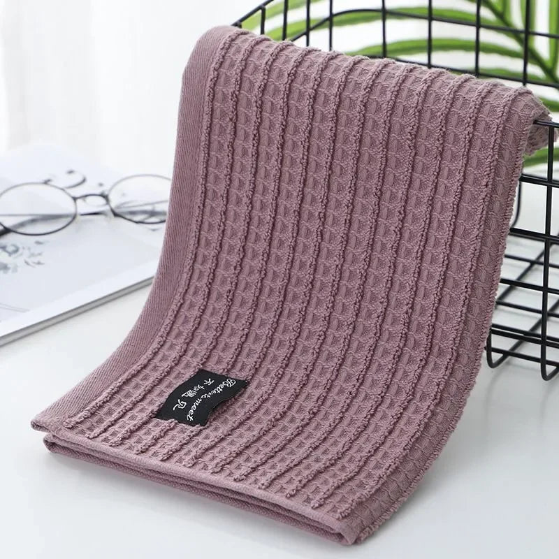 serviette bain toilette coton rayures horizontales blanc mauve gris moderne 35x75cm absorbant rapide