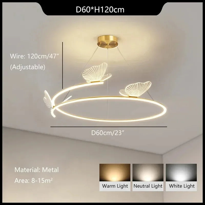 suspension lumineuse papillons blanc doré moderne minimaliste led chambre salonhôtel