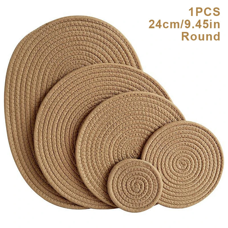 tapis table tissé motifs concentriques beige marron gris clair rustique opaques 11cm 18cm 24cm