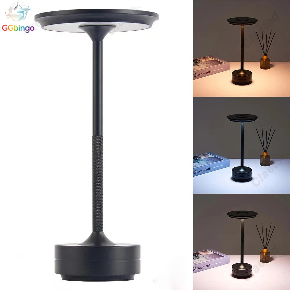 lampe table led rechargeable sans fil intensité réglable moderne noir or argent