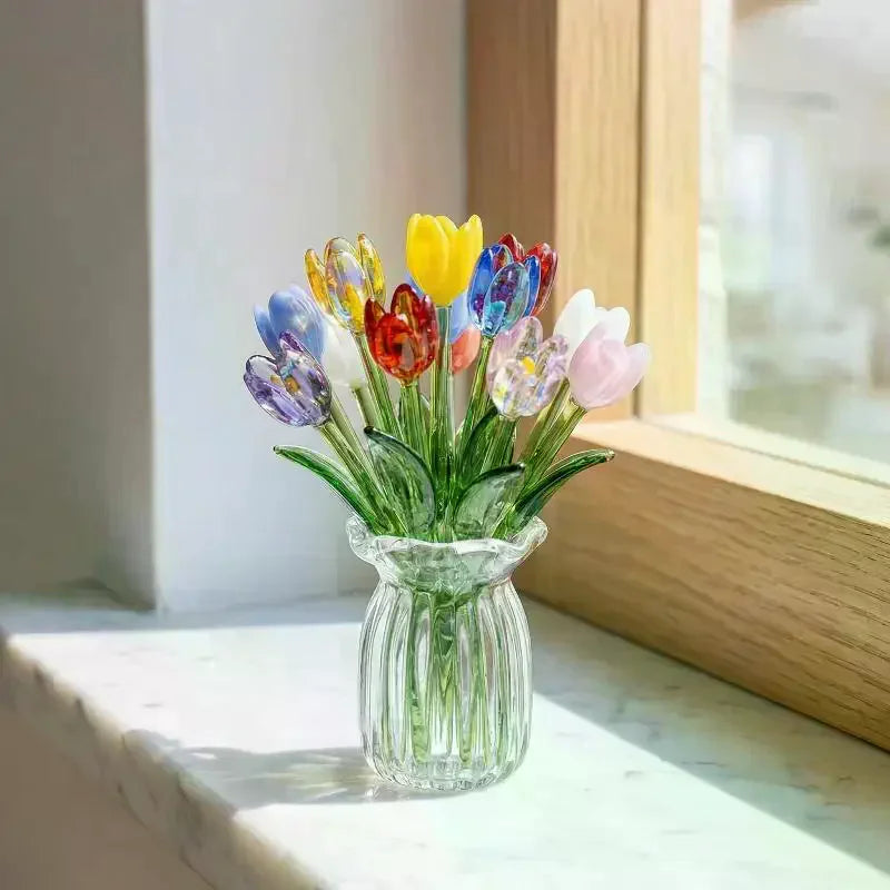 bouquet fleurs artificielles multicolores moderne vase transparent décoration intérieure minimaliste