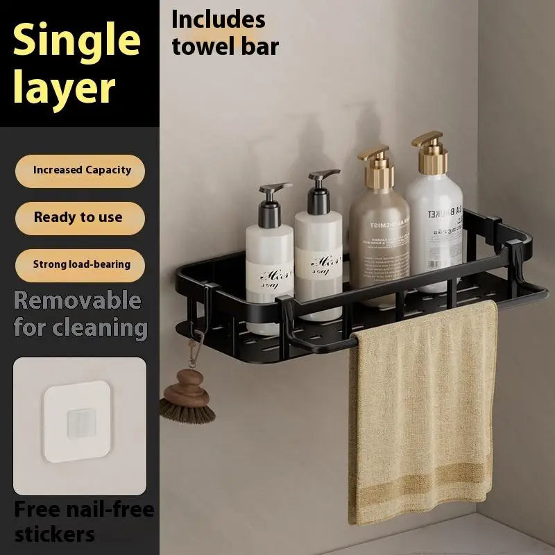 étagère salle bain adhésive noire moderne support rangement triangle porte savon panier douche étanche
