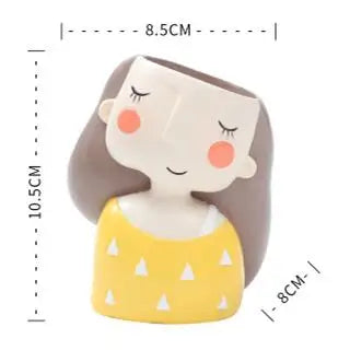 figurines décoratives cartoon fleurs reliefs cheveux stylisés plante succulente verte rose beige