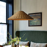 pendant suspension wicker naturel moderne rustique crochet câble noir lumière chaude chambre salon étude