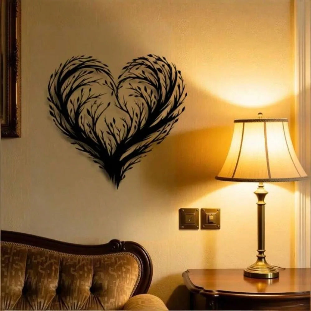 décoration murale cœur floral moderne noir branches feuilles romantique chambre saint valentin